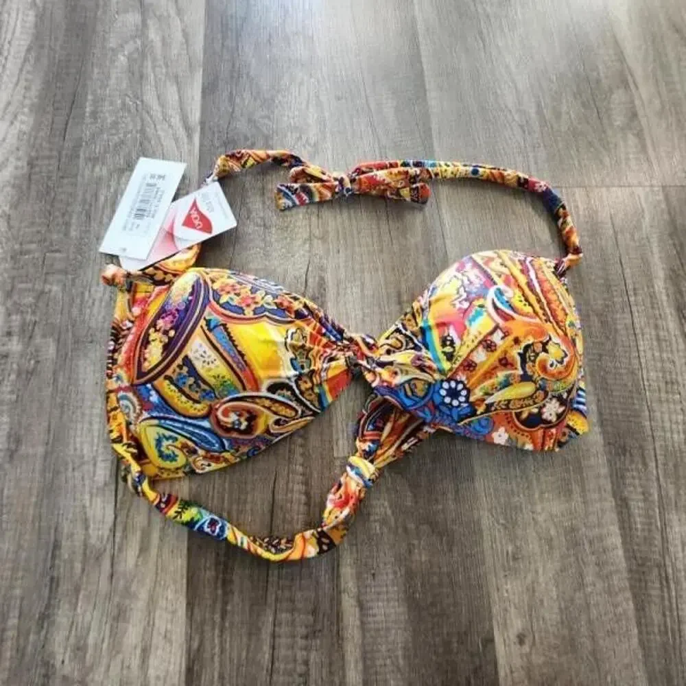 NWT Bikini Bay VYNP Moulded Hearts P/U Halter Top (only) Multigold Size 8 $18.99
